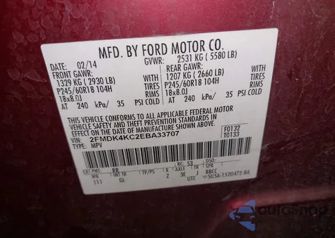 2014 Ford Edge Limited from USA, damaged, VIN 2FMDK4KC2EBA33707